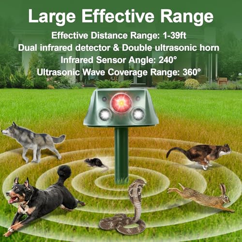 Solar Animal Repeller 360° Ultrasonic with Motion Sensor & LED Flashing Q26468