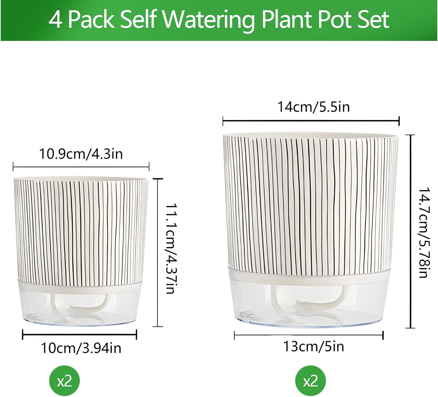 Self-Watering Pots for Indoor Plants with Wick Rope and Reservoir F680303