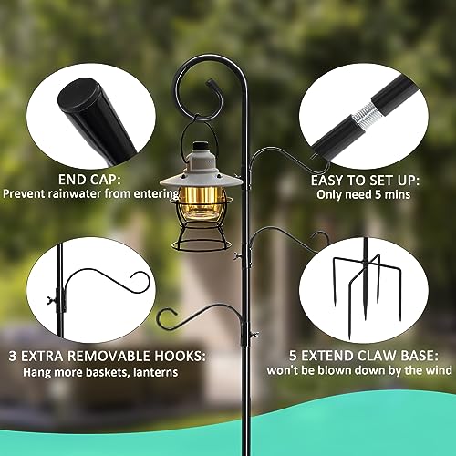 76 Inch Shepherd Hooks for Outdoor, Bird Feeder Poles with 4 Hooks, Garden Hanging Plant Stand N168
