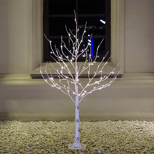Lighted Birch Tree Set 4ft, 6ft and 8ft with Warm White LED Lights for Holiday Decor Z480