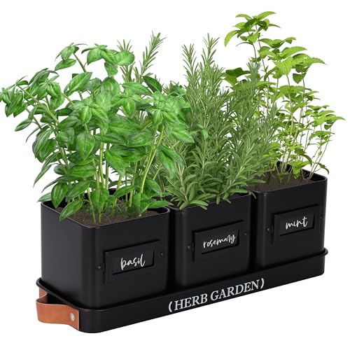 PERFNIQUE Indoor Herb Garden, Herb Garden Planter Set with Tray, Farmhouse Indoor Plant Pots, Windowsill Herb Garden with Drainage(Planter only) for Indoor/Outdoor, Window Pots(White)