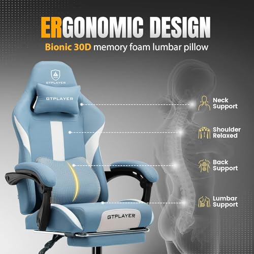 Gaming Chair Ergonomic Office Chair with Foot Rest, Breathable Fabric Computer Chair with Headrest and Lumbar Support V504535