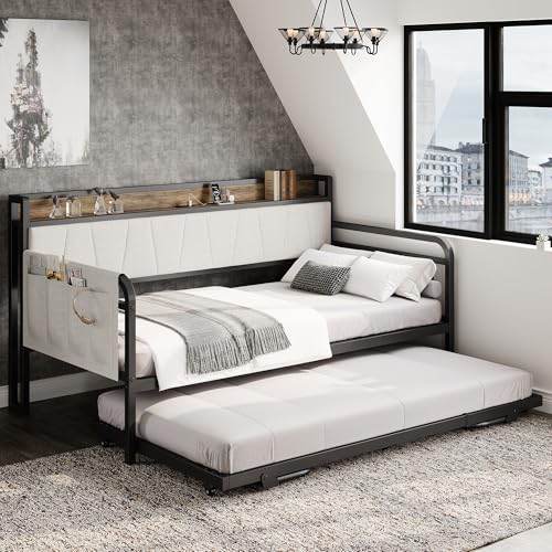 Daybed with Trundle and Storage Headboard, Twin Size, Grey M473750