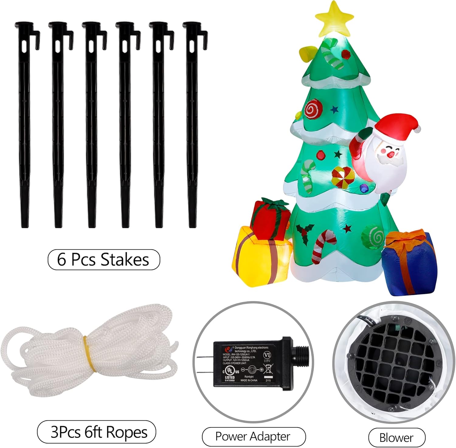 7 ft Inflatable Christmas Tree with Santa Claus Gift Boxes, Built-in LED Lights Q150