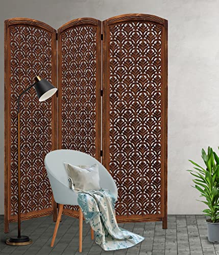 4 Panel Folding Wood Room Divider, Antique Brown, 72 x 80 L396608