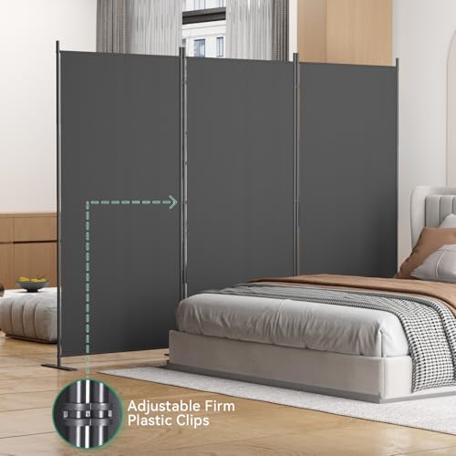 8-Panel 6 ft Tall Indoor Folding Room Divider, Portable Privacy Screen, Freestanding Partition, Dark Grey K442