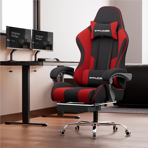 Gaming Chair with Footrest and Lumbar Support, Height Adjustable, 360° Swivel, Blue U7447