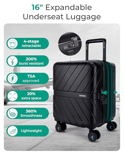 Carry On Luggage 22x14x9 with TSA Lock, Hardside Spinner Suitcase 20 inch Black P3277