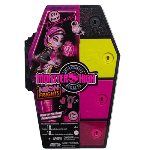 Monster High Skulltimate Secrets Neon Frights Doll & Accessories, Toralei Stripe with Dress-Up Locker & 19+ Surprises R9605