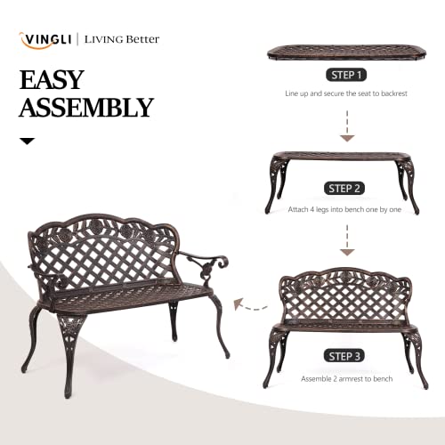 Antique Cast Aluminum Outdoor Bench for 2-3 People, Black C455