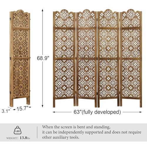 Wood Carved Room Divider 4 Panel Folding Screen Z937290