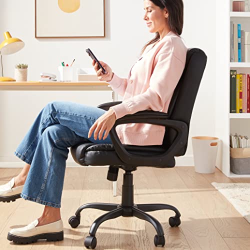Mid-Back Padded Office Desk Chair with Armrest, Black W8120