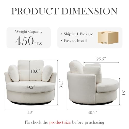 Oversized Swivel Barrel Chair with Ottoman, Chenille, Beige X252712