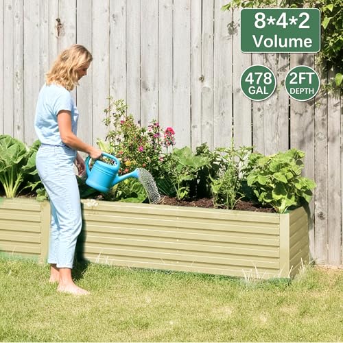 Galvanized Raised Garden Bed 8x4x2ft, Large Metal Planter Box for Vegetables, Flowers, Herbs J9369
