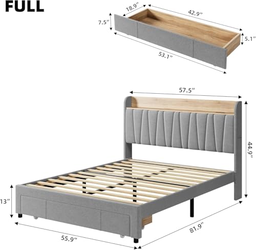 Queen Size Bed Frame with Storage Headboard and Drawers H139426