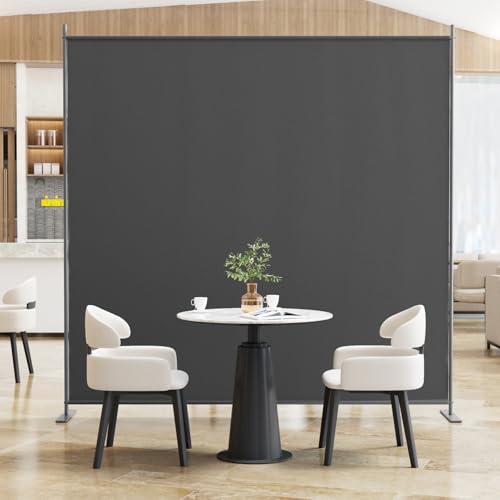 8-Panel 6 ft Tall Indoor Folding Room Divider, Portable Privacy Screen, Freestanding Partition, Dark Grey K442
