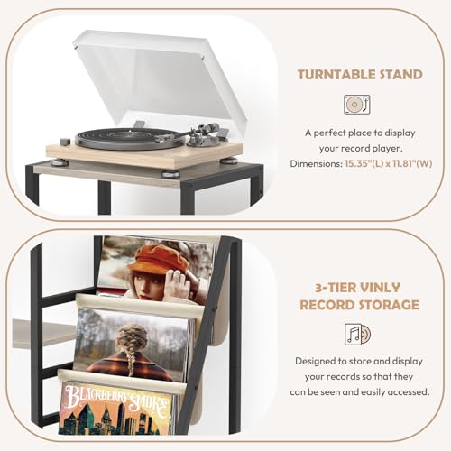 Record Player Stand with Guitar and Vinyl Storage Z518258
