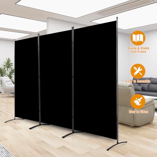 Room Divider Screen 3 Panel Folding Partition with Metal Frame, Grey M4968