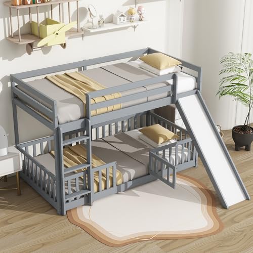 Twin Over Full Bunk Bed with Slide and Storage Stairs C57577