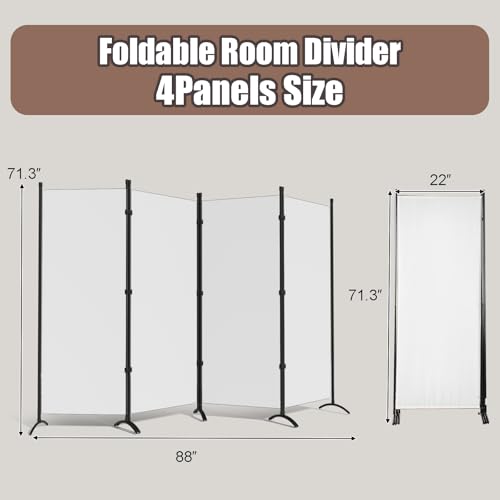 4 Panel Folding Room Divider Privacy Screen with Steel Frame P539789