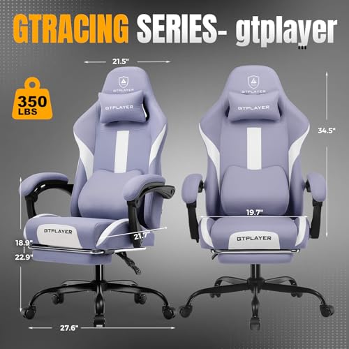 Gaming Chair Ergonomic Office Chair with Foot Rest, Breathable Fabric Computer Chair with Headrest and Lumbar Support V504535