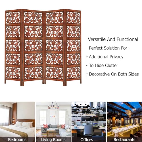 4 Panel Folding Wood Room Divider, Antique Brown, 72 x 80 L396608