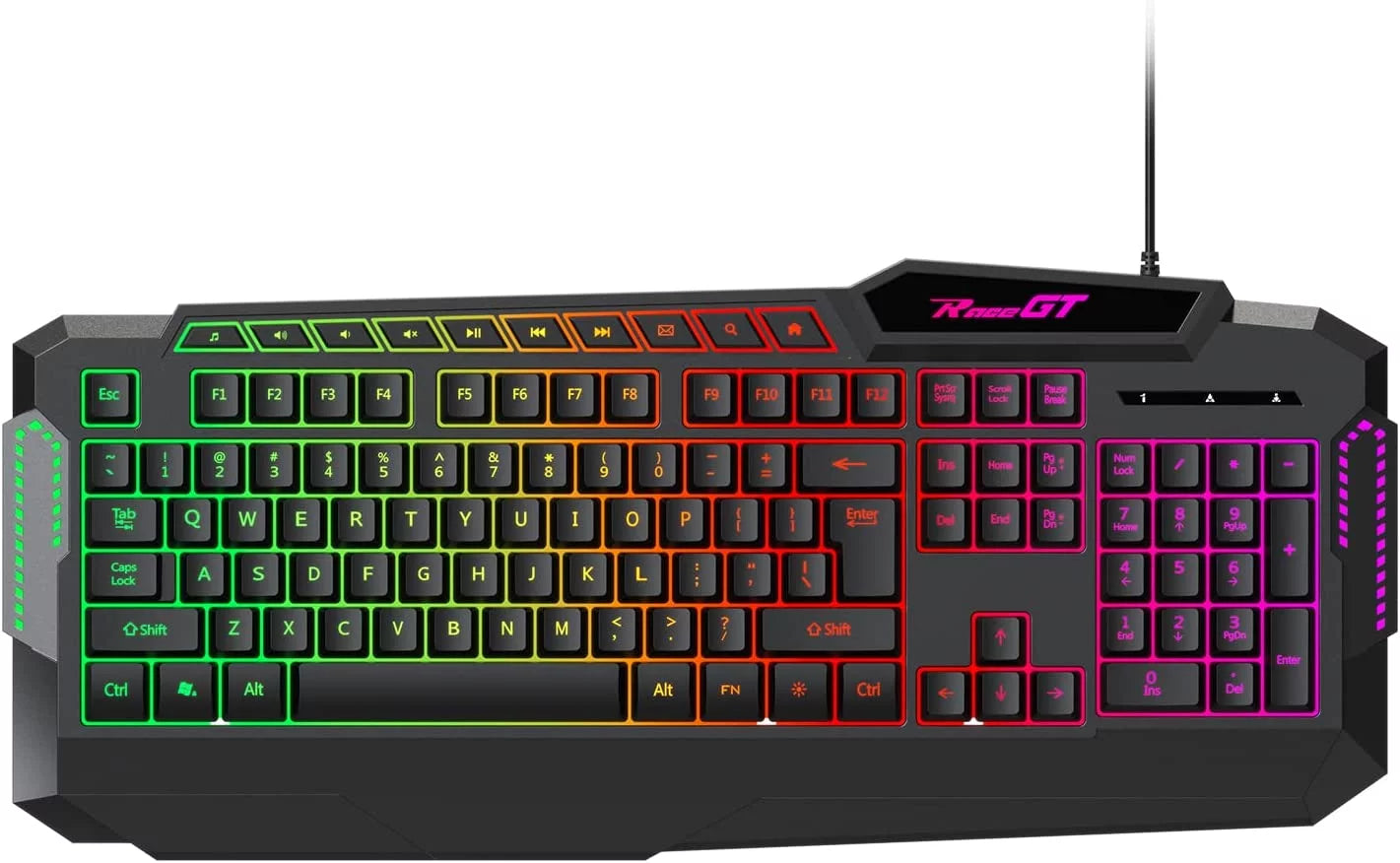 Gaming Keyboard, 114 Keys Full Size Wired Rainbow LED Backlit Quiet Computer Keyboard with Wrist Rest, Black R563