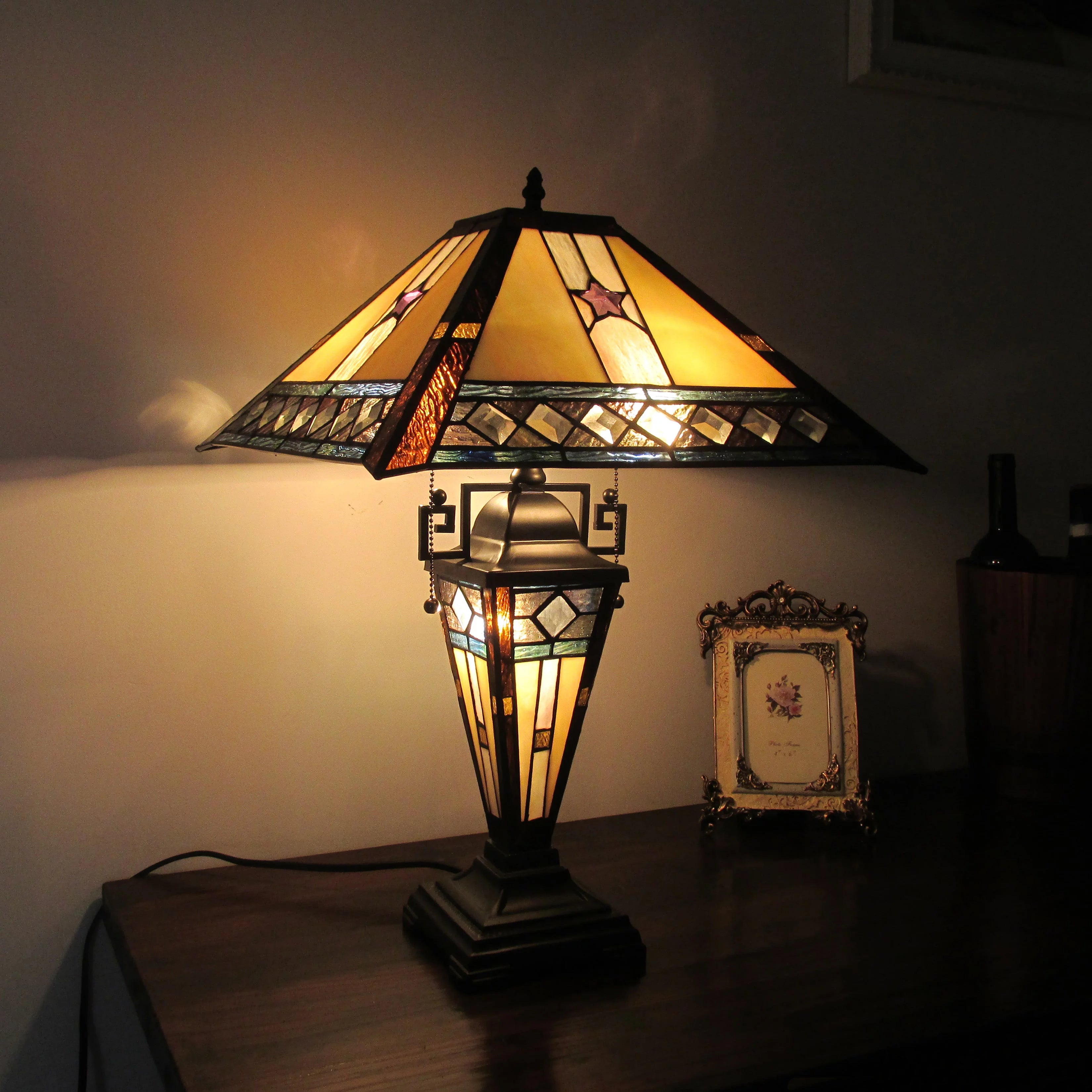 Tiffany-Style Double Lit Table Lamp 16" Wide K963