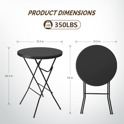 Folding Round Bar Table, HDPE Top with Gray Metal Finish, Black F15045