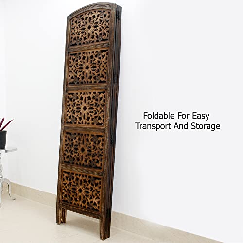 4 Panel Folding Wood Room Divider, Antique Brown, 72 x 80 L396608