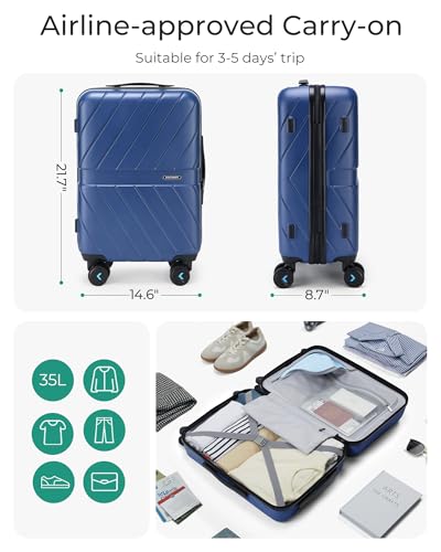 Carry On Luggage 22x14x9 with TSA Lock, Hardside Spinner Suitcase 20 inch Black P3277