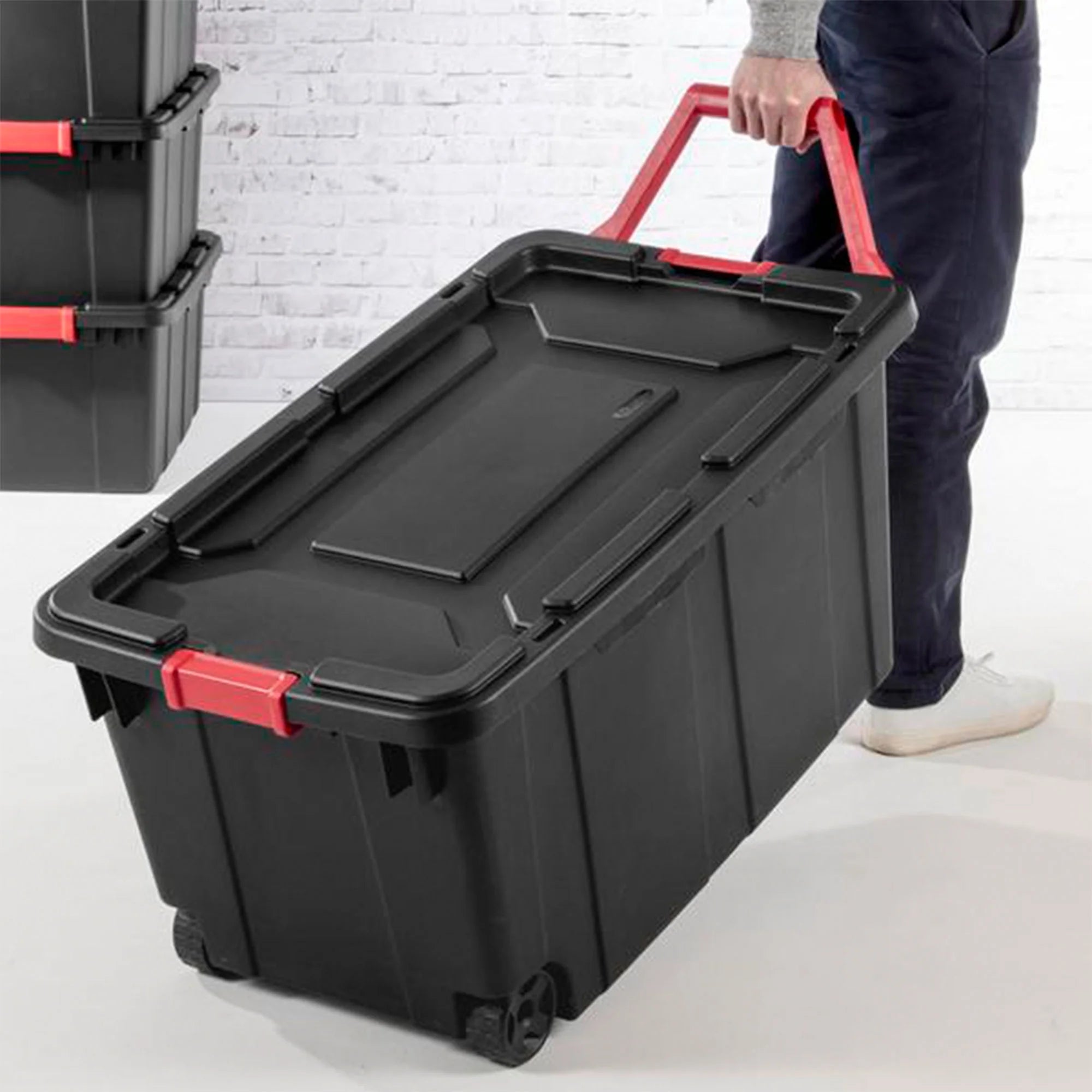 40 Gallon Wheeled Industrial Storage Tote, Black (8 Pack) B695