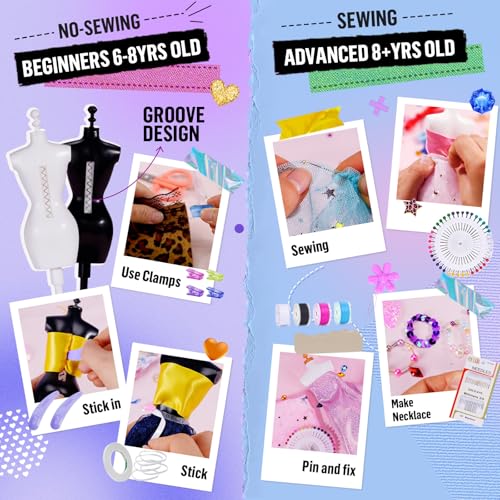 Fashion Designer Kit for Girls with 6 Mannequins, Arts and Crafts Sewing Kit for Kids Ages 8-12 H249