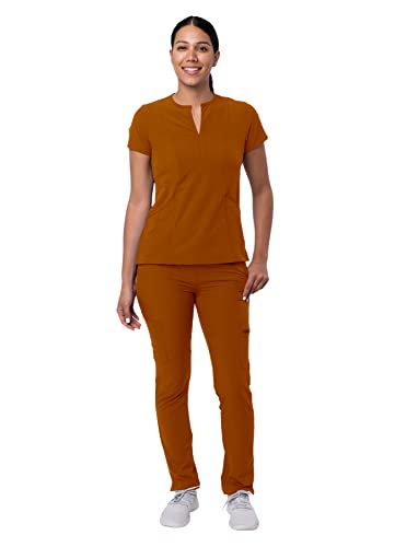 Notched V-Neck Scrub Top & Skinny Cargo Scrub Pants Set J923