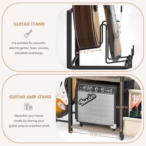 Record Player Stand with Guitar and Vinyl Storage Z518258