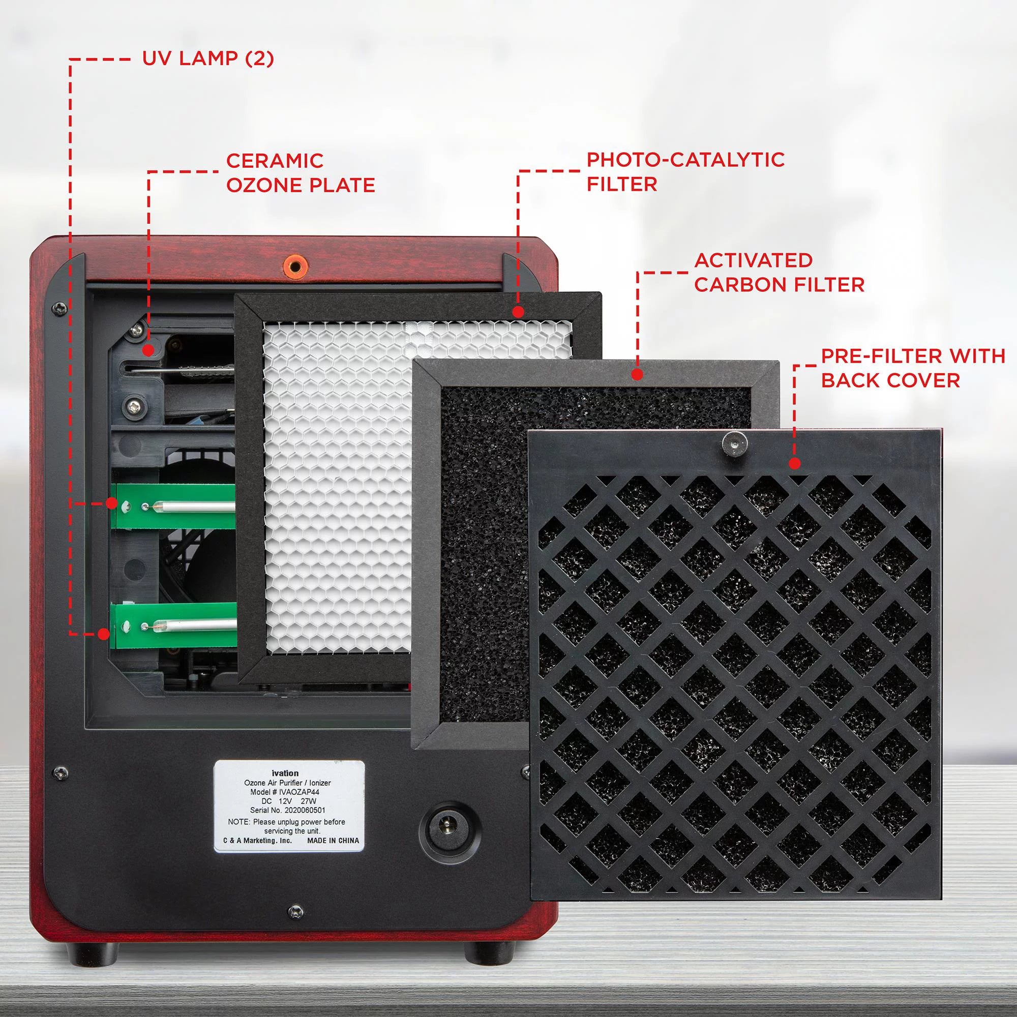 Portable Ozone Air Purifier with Multi-Level Filtration and UV Lamps N2980