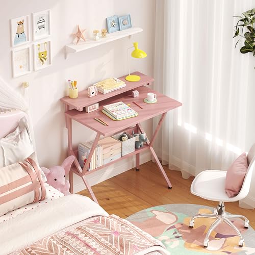 Small Desk with Adjustable Monitor Stand for Small Spaces, Grey D8453