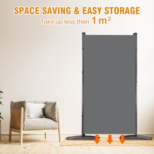 Room Divider Screen 3 Panel Folding Partition with Metal Frame, Grey M4968