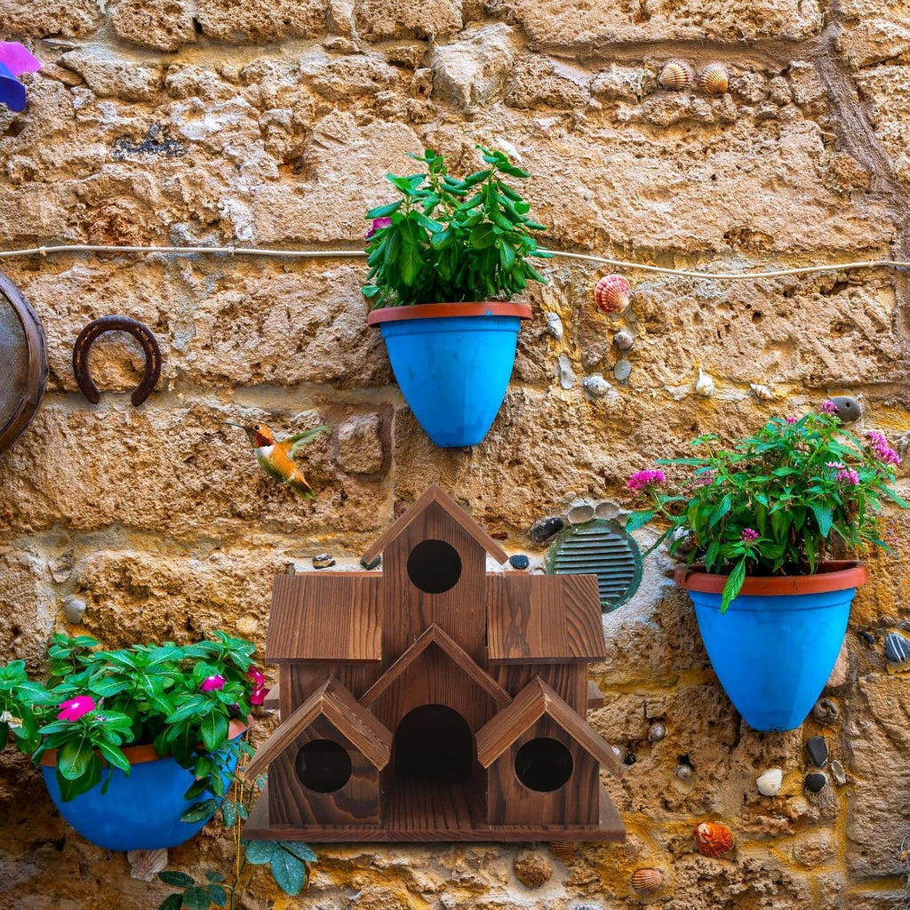 Wooden Bird House 6 Hole Handmade for Outdoor Hanging L2622