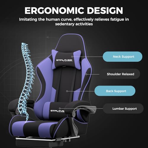 Gaming Chair with Footrest and Lumbar Support, Height Adjustable, 360° Swivel, Blue U7447