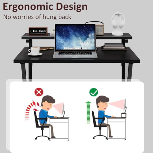 Small Desk with Adjustable Monitor Stand for Small Spaces, Grey D8453