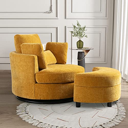 Swivel Barrel Chair with Ottoman for Living Room Bedroom, White W553228