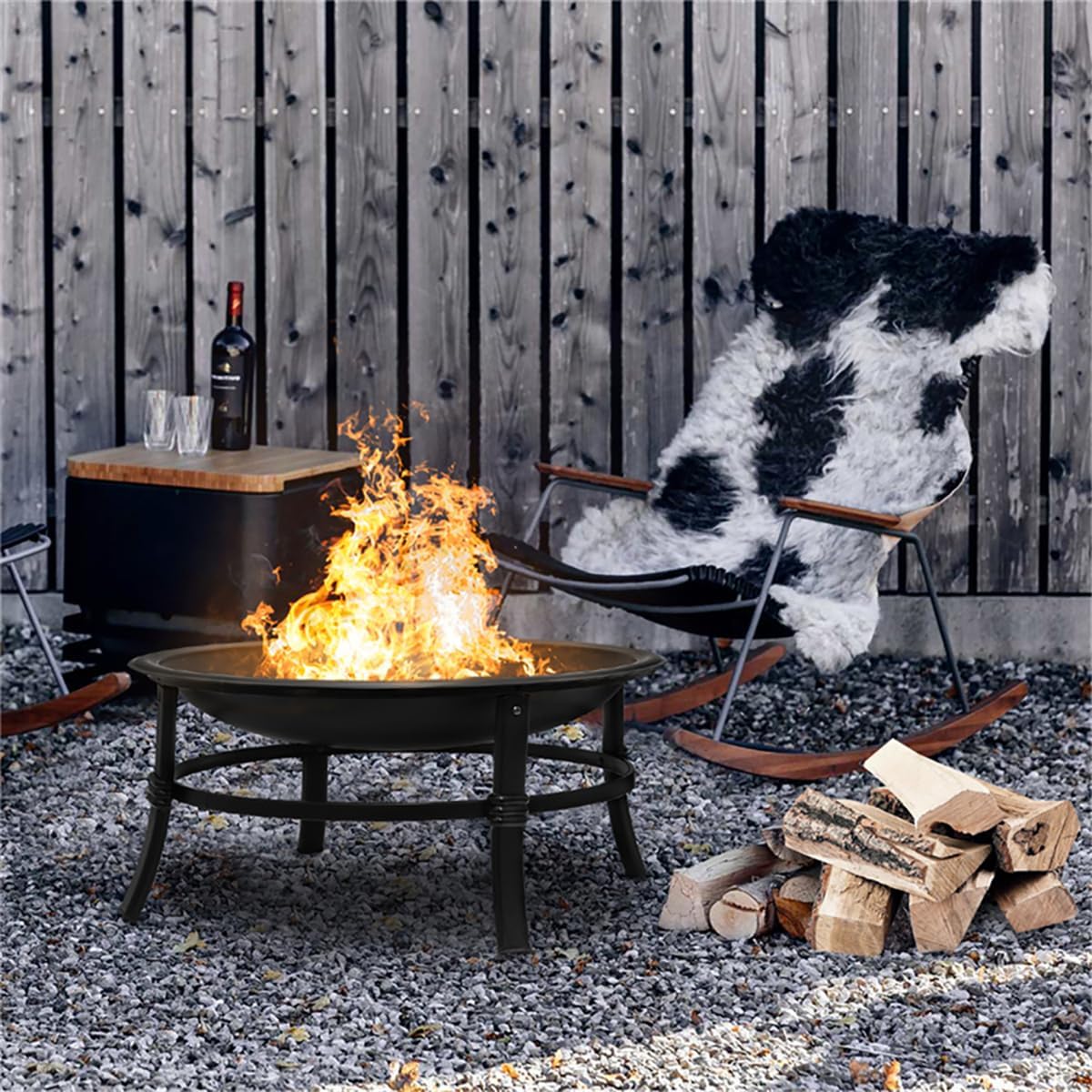26 inch Outdoor Wood Burning Fire Pit with Spark Screen and Log Grate R5966