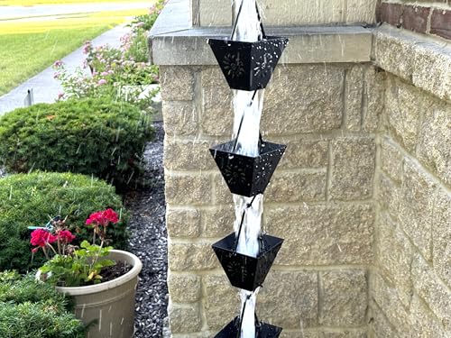 Rain Chain for Gutters, 8.5ft Metal, Black Powder Coated with Sunflower Cups O585104