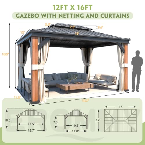 12x20 Hardtop Gazebo Double Roof Galvanized Steel Outdoor Aluminum Frame with Netting and Curtains M3306