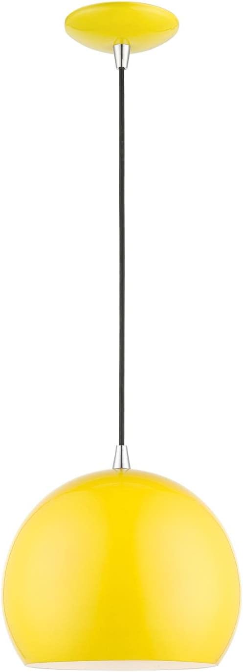 Livex Lighting Piedmont - 1 Light Globe Pendant in Industrial Style-15 Inches Tall and 10 Inches Wide-Shiny Yellow/Polished Chrome Fini