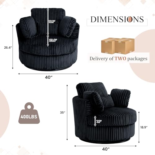 Swivel Barrel Chair with Ottoman for Living Room Bedroom, White W553228