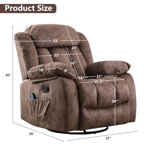 Massage Swivel Rocker Recliner Chair with Heat and Vibration, 360 Degree Swivel Manual Recliners, Grey Y4896