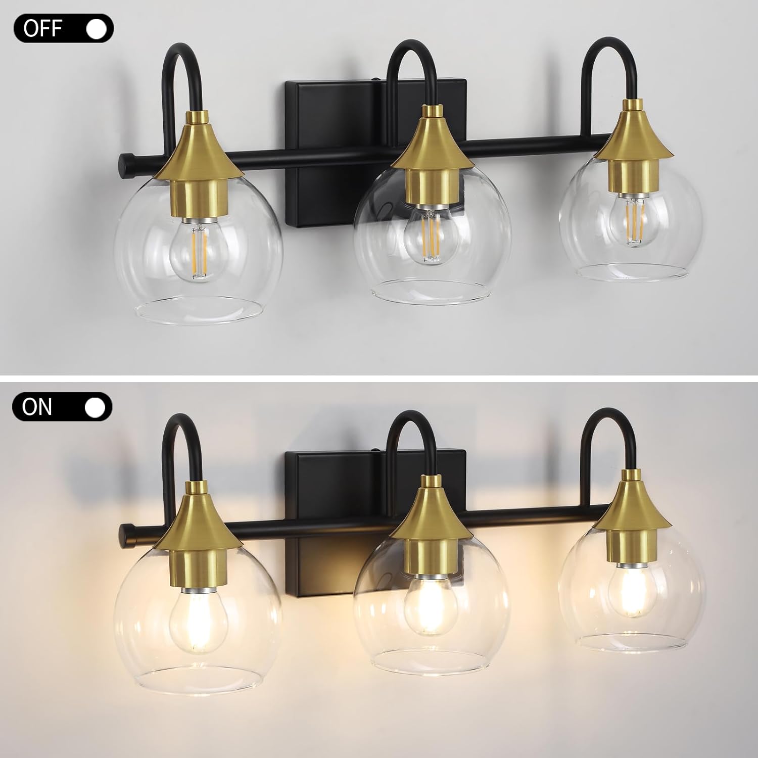Black Gold Bathroom Vanity Light, 3 Light Wall Sconce for Mirror A7975