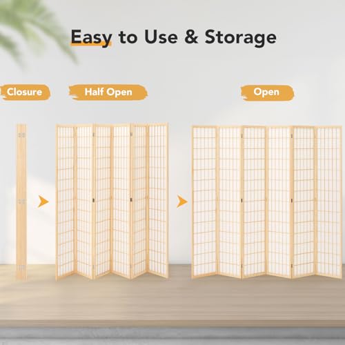 6 Panel Folding Shoji Screen Room Divider, 5.9 Ft, Natural J6469